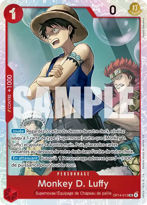 Carte One Piece Monkey D. Luffy V1 - FR OP14-013 SR Les Sept de la mer d’Azur Neuf FR LorenZone