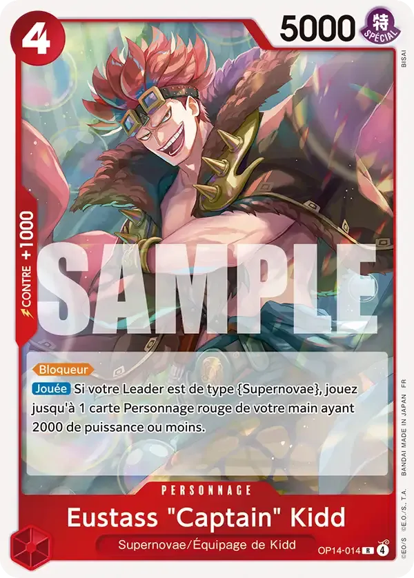 Carte One Piece Eustass "Captain" Kidd - FR OP14-014 R Les Sept de la mer d’Azur Neuf FR LorenZone