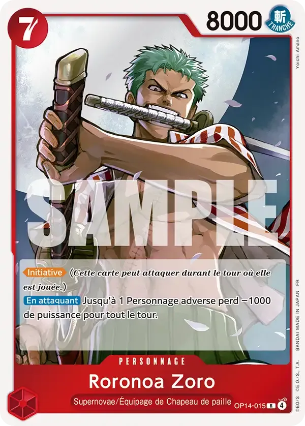 Carte One Piece Roronoa Zoro V1 - FR OP14-015 R Les Sept de la mer d’Azur Neuf FR LorenZone