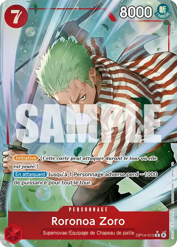 Carte One Piece Roronoa Zoro V2 - FR OP14-015 R-P Les Sept de la mer d’Azur Neuf FR LorenZone