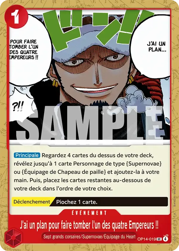 Carte One Piece J'ai un plan pour faire tomber l'un des quatre Empereurs !! - FR OP14-019 UC Les Sept de la mer d’Azur Neuf FR LorenZone