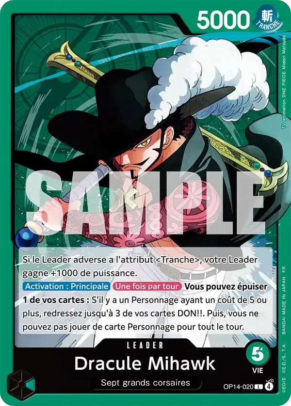 Carte One Piece Dracule Mihawk V1 - FR OP14-020 L Les Sept de la mer d’Azur Neuf FR LorenZone