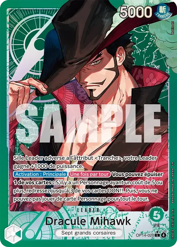 Carte One Piece Dracule Mihawk V2 - FR OP14-020 L-P Les Sept de la mer d’Azur Neuf FR LorenZone