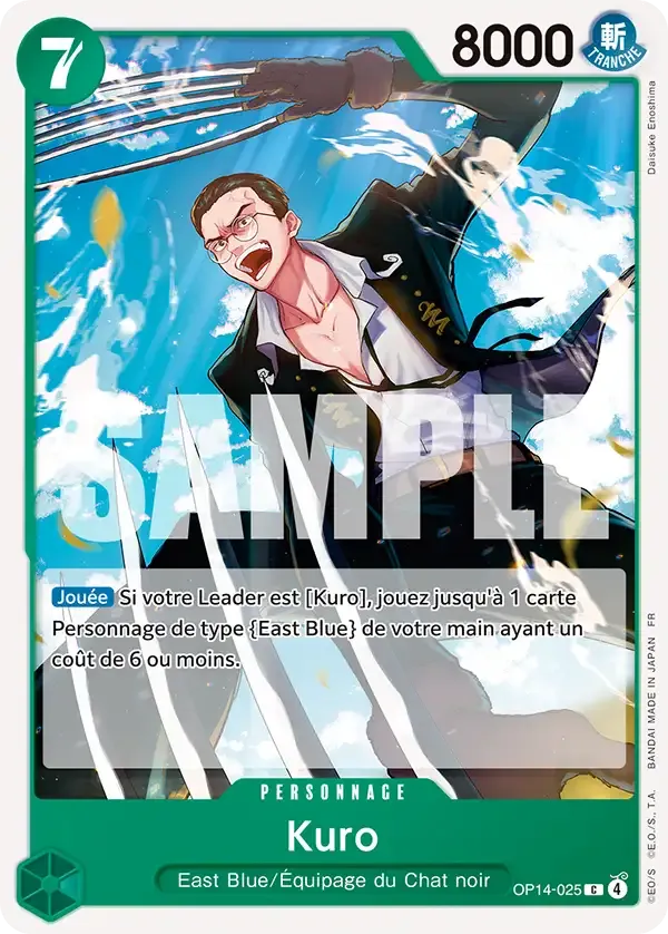 Carte One Piece Kuro - FR OP14-025 CO Les Sept de la mer d’Azur Neuf FR LorenZone