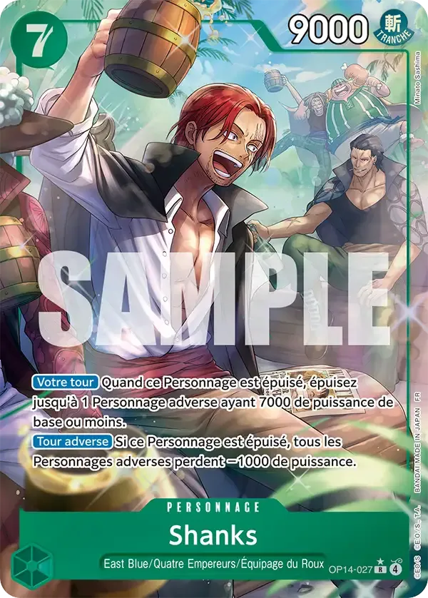 Carte One Piece Shanks V2 - FR OP14-027 R-P Les Sept de la mer d’Azur Neuf FR LorenZone