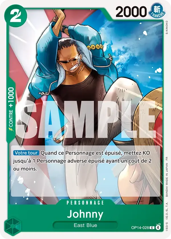 Carte One Piece Johnny - FR OP14-028 CO Les Sept de la mer d’Azur Neuf FR LorenZone