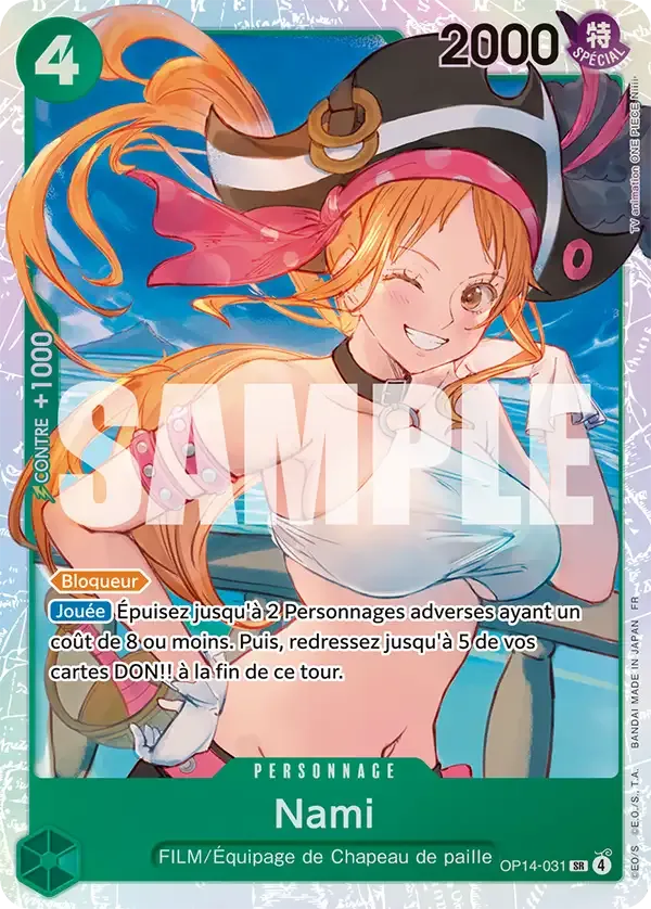 Carte One Piece Nami V1 - FR OP14-031 SR Les Sept de la mer d’Azur Neuf FR LorenZone