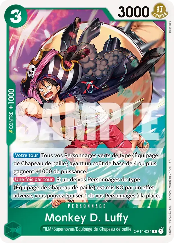 Carte One Piece Monkey D. Luffy - FR OP14-034 R Les Sept de la mer d’Azur Neuf FR LorenZone