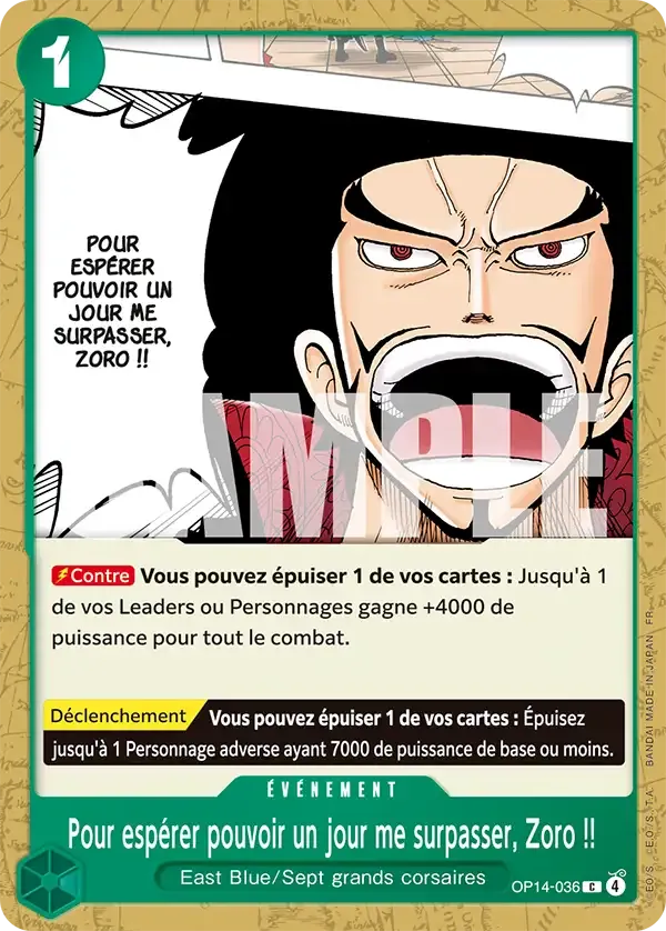 Carte One Piece Pour espérer pouvoir un jour me surpasser, Zoro !! - FR OP14-036 CO Les Sept de la mer d’Azur Neuf FR LorenZone