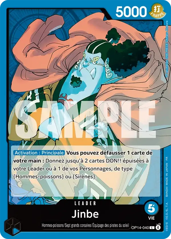 Carte One Piece Jinbe V1 - FR OP14-040 L Les Sept de la mer d’Azur Neuf FR LorenZone