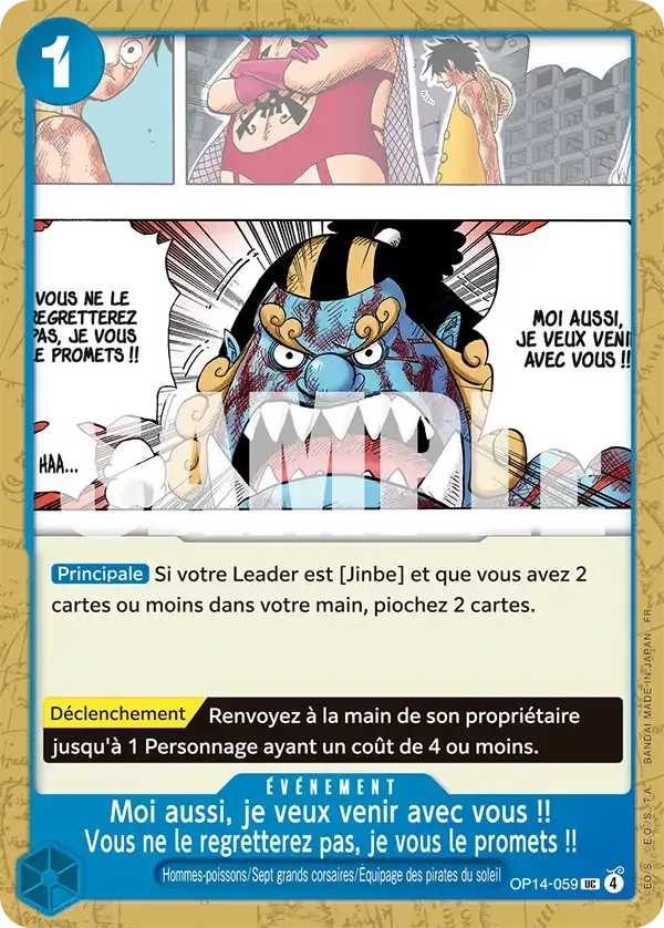 Carte One Piece Moi aussi, je veux venir avec vous !! Vous ne le regretterez pas, je vous le promets !! - FR OP14-059 UC Les Sept de la mer d’Azur Neuf FR LorenZone