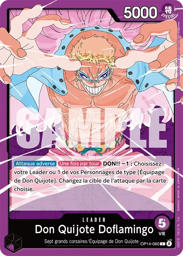Carte One Piece Don Quijote Doflamingo V1 - FR OP14-060 L Les Sept de la mer d’Azur Neuf FR LorenZone