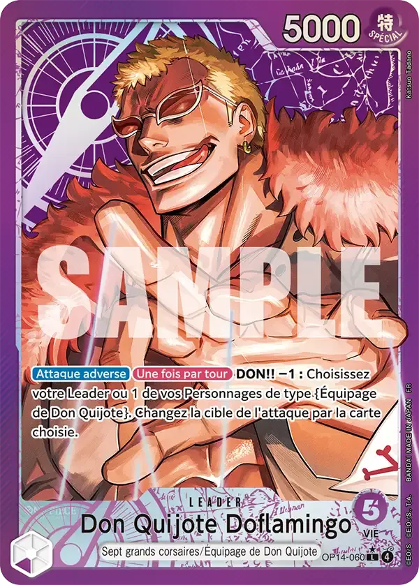Carte One Piece Don Quijote Doflamingo V2 - FR OP14-060 L-P Les Sept de la mer d’Azur Neuf FR LorenZone