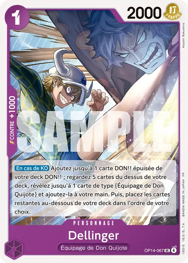 Carte One Piece Dellinger - FR OP14-067 UC Les Sept de la mer d’Azur Neuf FR LorenZone