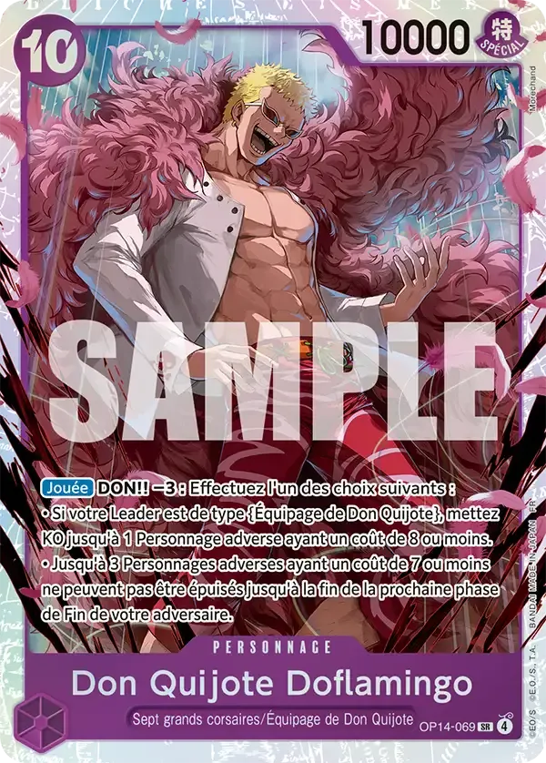 Carte One Piece Don Quijote Doflamingo V1 - FR OP14-069 SR Les Sept de la mer d’Azur Neuf FR LorenZone
