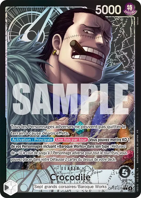 Carte One Piece Crocodile V2 - FR OP14-079 L-P Les Sept de la mer d’Azur Neuf FR LorenZone