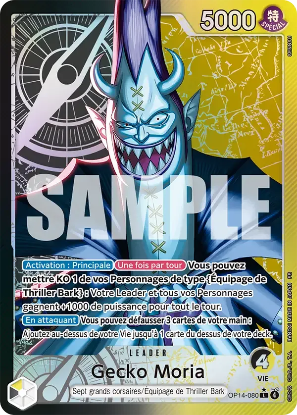 Carte One Piece Gecko Moria V2 - FR OP14-080 L-P Les Sept de la mer d’Azur Neuf FR LorenZone