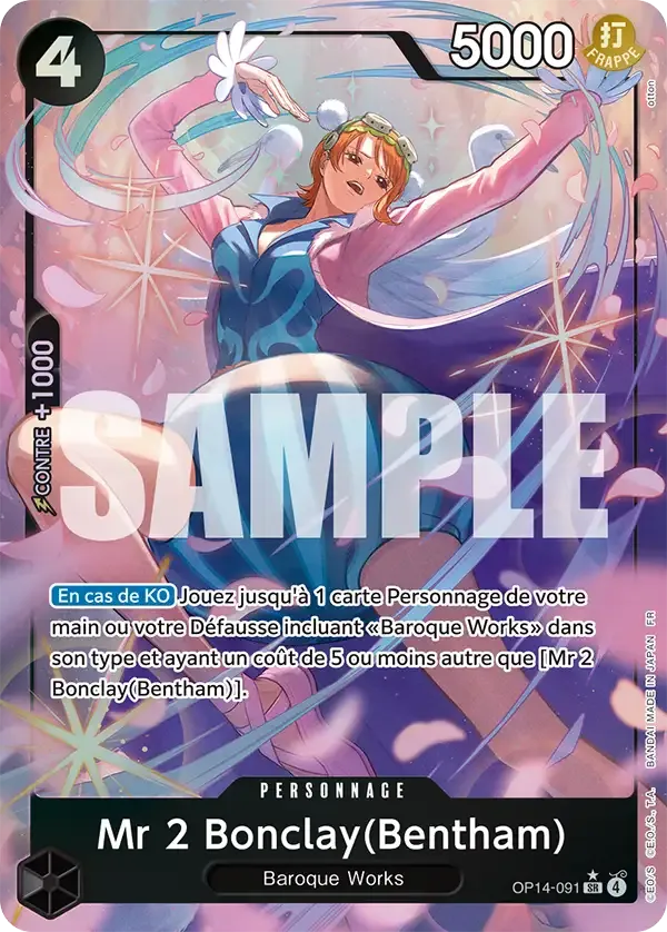 Carte One Piece Mr 2 Bonclay(Bentham) V2 - FR OP14-091 SR-P Les Sept de la mer d’Azur Neuf FR LorenZone