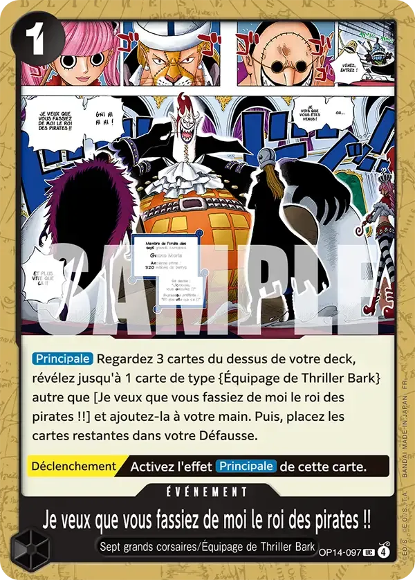 Carte One Piece Je veux que vous fassiez de moi le roi des pirates !! - FR OP14-097 UC Les Sept de la mer d’Azur Neuf FR LorenZone