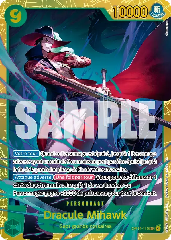 Carte One Piece Dracule Mihawk V1 - FR OP14-119 SEC Les Sept de la mer d’Azur Neuf FR LorenZone