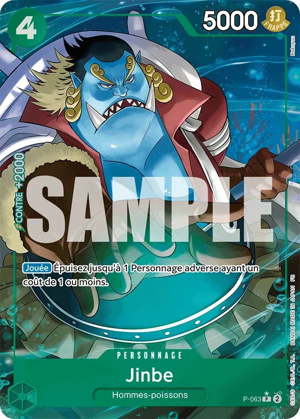Carte One Piece Jinbe V3 - PRB02 - FR P-063 Promo Parallèle The Best Vol.2 Neuf FR LorenZone