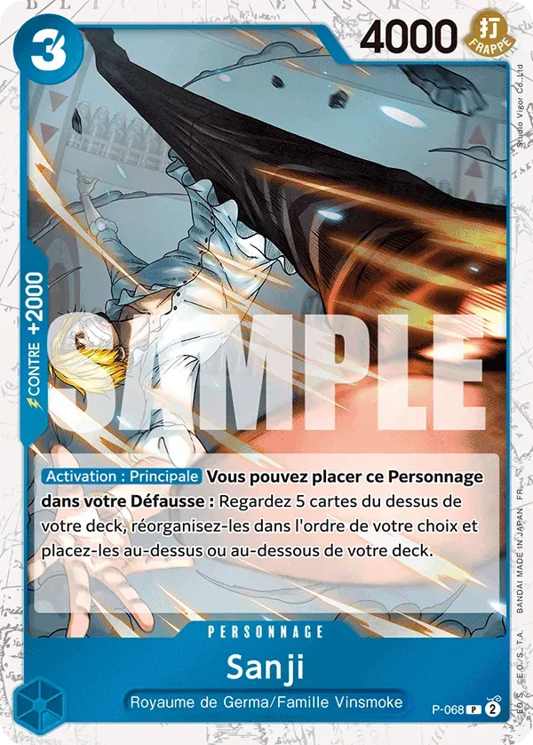 Carte One Piece Sanji V2 - PRB02 - FR P-068 Promo Foil The Best Vol.2 Neuf FR LorenZone