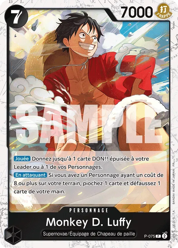 Carte One Piece Monkey D. Luffy V2 - PRB02 - FR P-075 Promo Foil The Best Vol.2 Neuf FR LorenZone