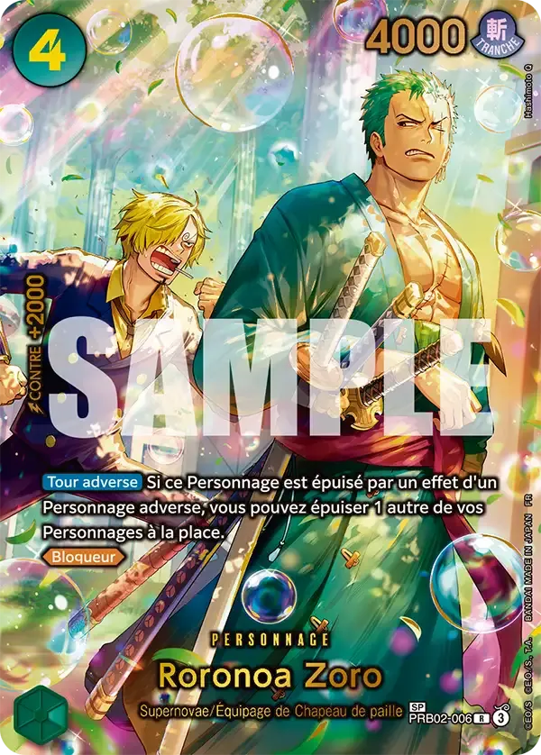 Carte One Piece Roronoa Zoro PRB02-006 S-P Les Sept de la mer d’Azur Neuf FR LorenZone