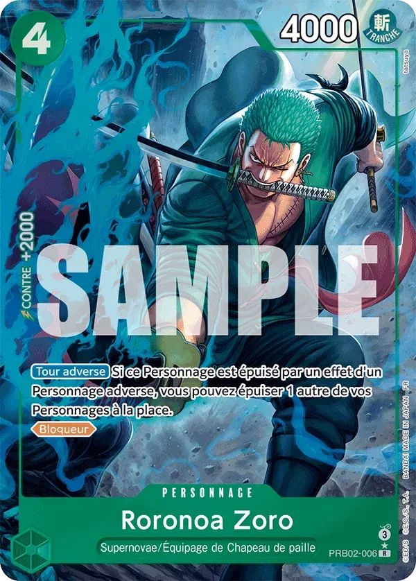 Carte One Piece Roronoa Zoro V2 - PRB02 - FR PRB02-006 Rare Parallèle The Best Vol.2 Neuf FR LorenZone