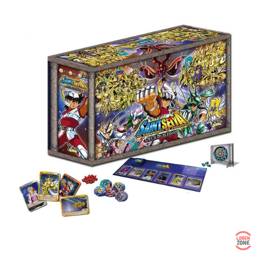 Saint Seiya Le Jeu de Deckbuilding - contenu : 200 cartes brillantes, tapis néoprène, jetons aimantés