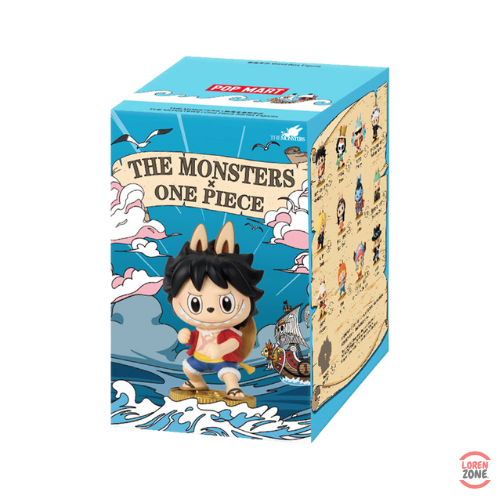 Boîte surprise The Monsters × One Piece par POP MART avec visuel de Luffy version lapin et logo LorenZone.fr