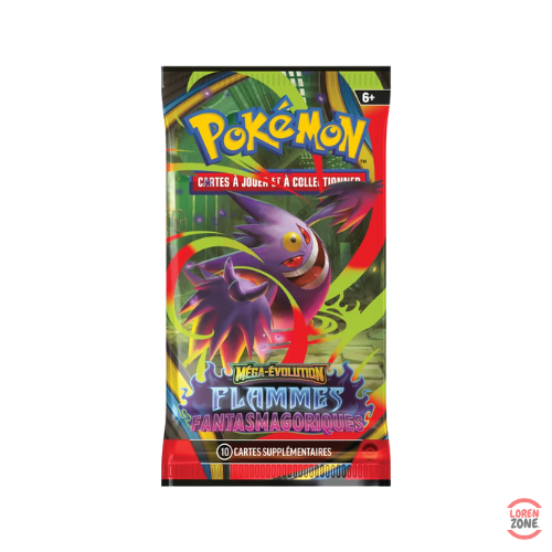 Booster Pokémon Méga-Évolution Flammes Fantasmagoriques illustré par Ectoplasma, contenant 10 cartes