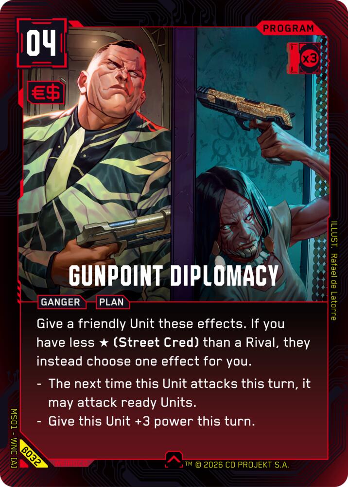 Carte Cyberpunk TCG Gunpoint Diplomacy β032 - Welcome to Night City Beta | LorenZone