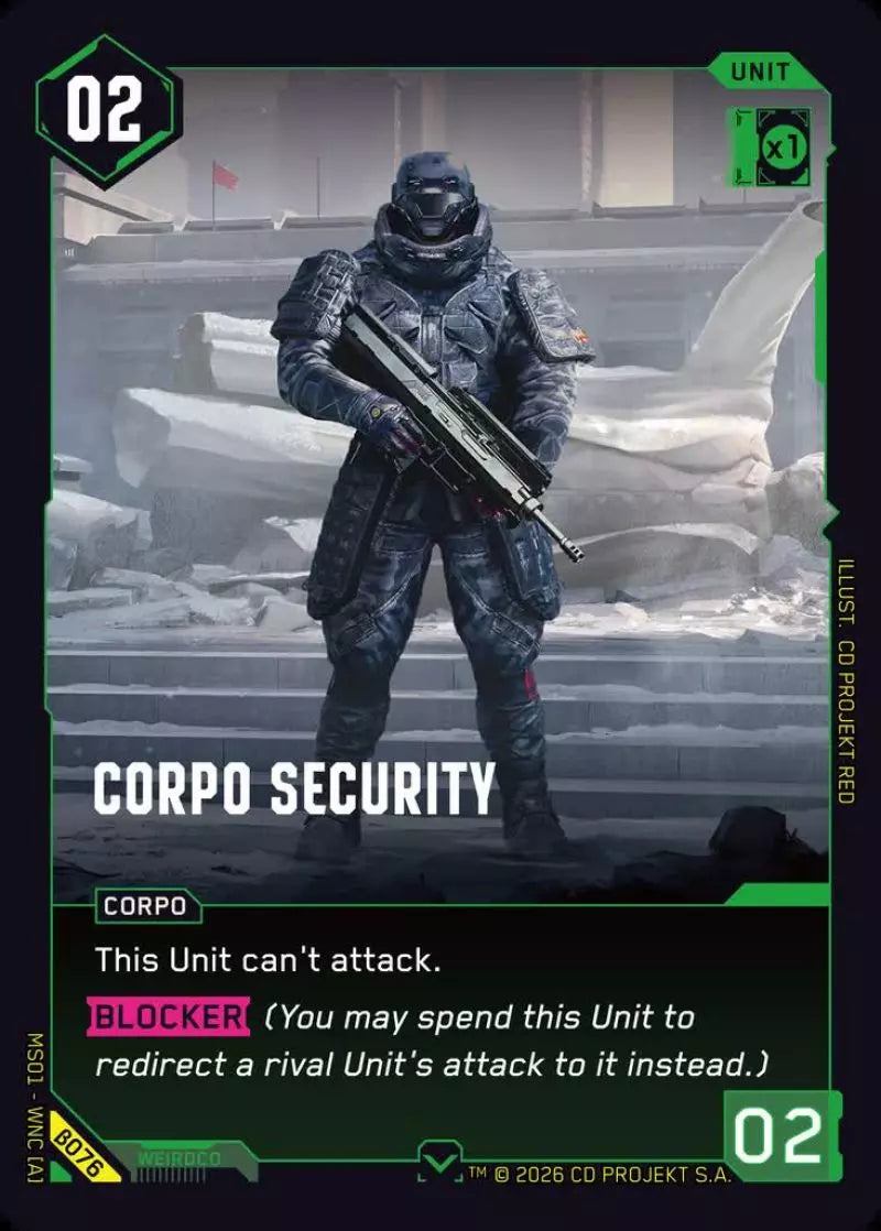 Carte Cyberpunk TCG Corpo Security β076 - Welcome to Night City Beta | LorenZone