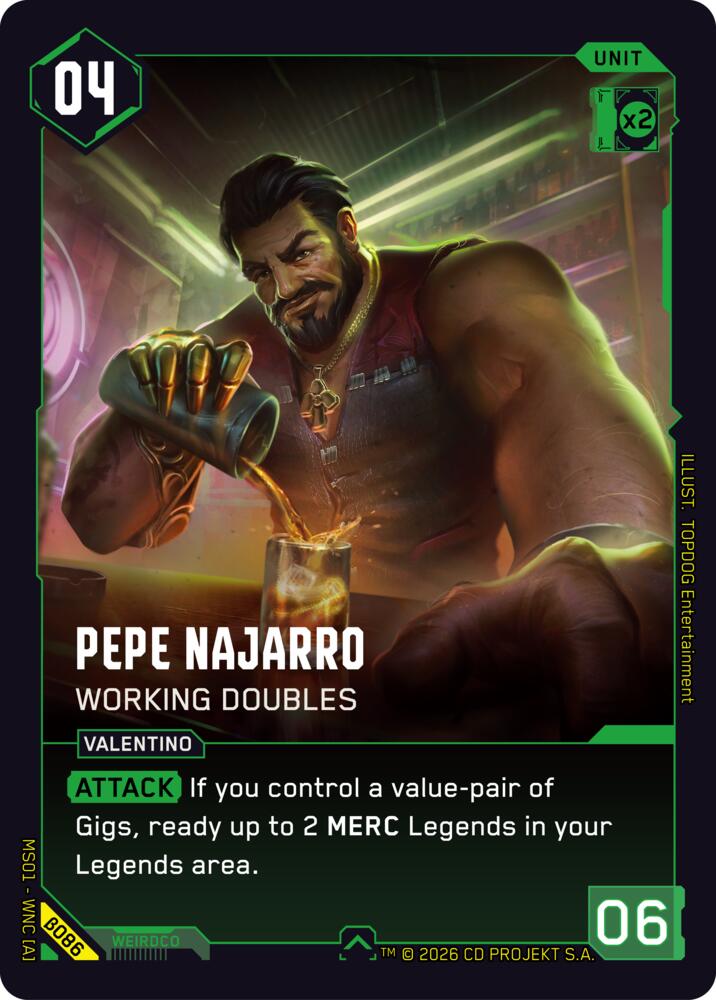 Carte Cyberpunk TCG Pepe Najarro - Working Doubles β086 - Welcome to Night City Beta | LorenZone