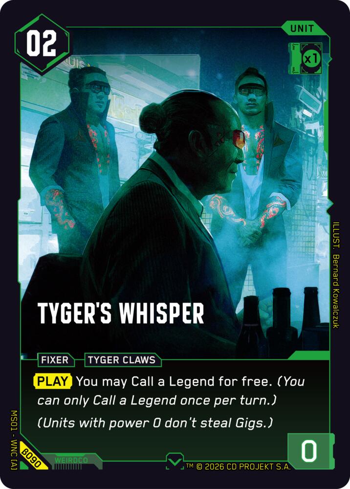 Carte Cyberpunk TCG Tyger's Whisper β090 - Welcome to Night City Beta | LorenZone