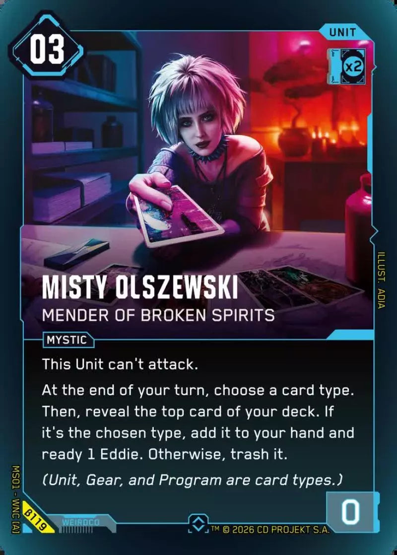 Carte Cyberpunk TCG Misty Olszewski - Mender of Broken Spirits β119 - Welcome to Night City Beta | LorenZone
