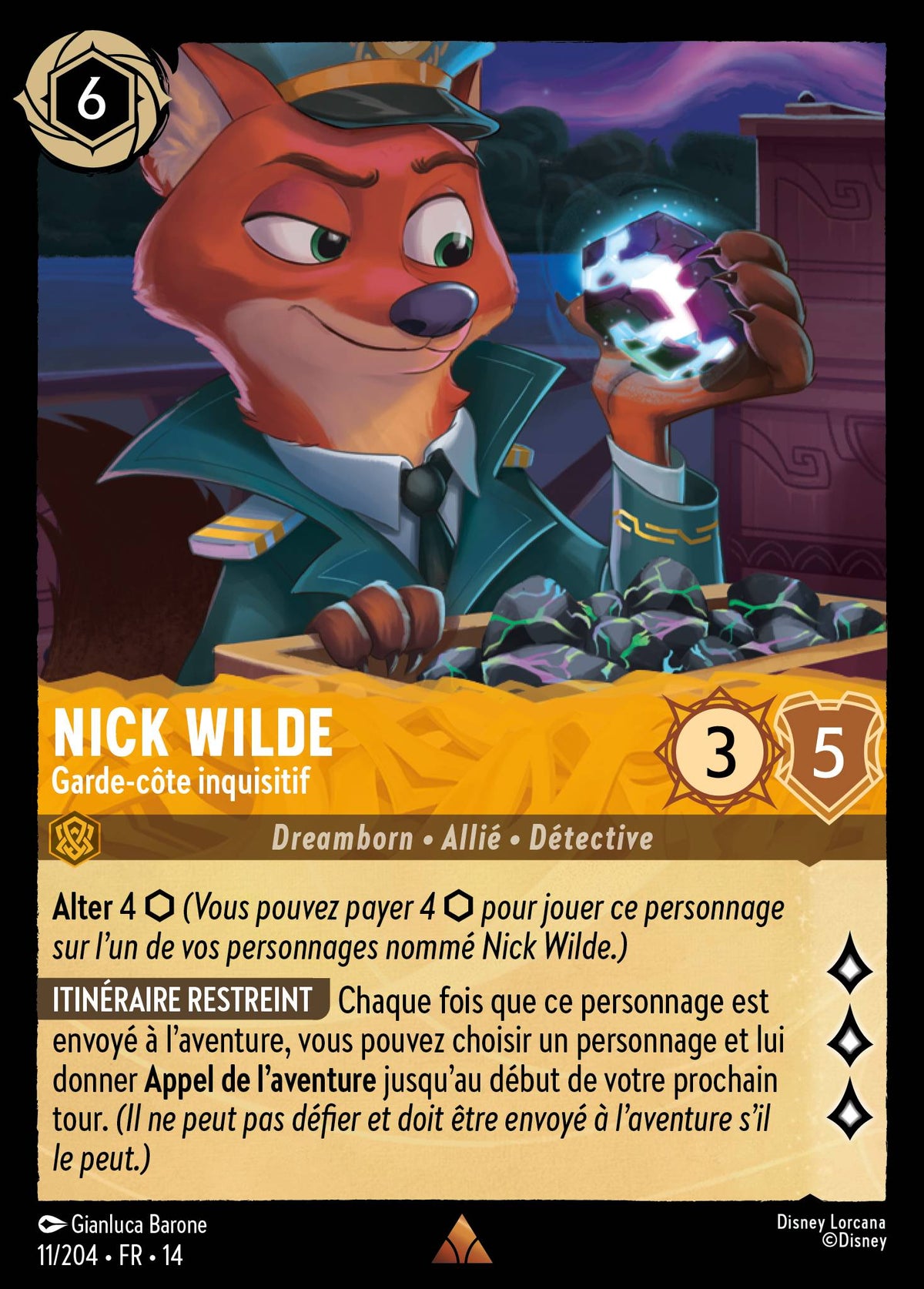 Carte Lorcana 011/204 Nick Wilde, Garde-côte inquisitif | LorenZone