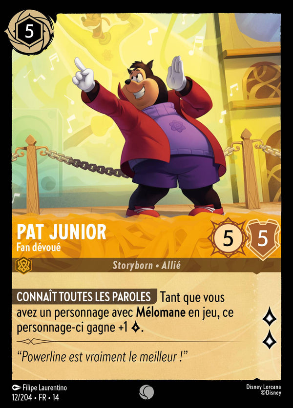 Carte Lorcana 012/204 Pat Junior, Fan dévoué | LorenZone