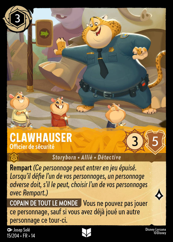 Carte Lorcana 015/204 Clawhauser, Officier de sécurité | LorenZone