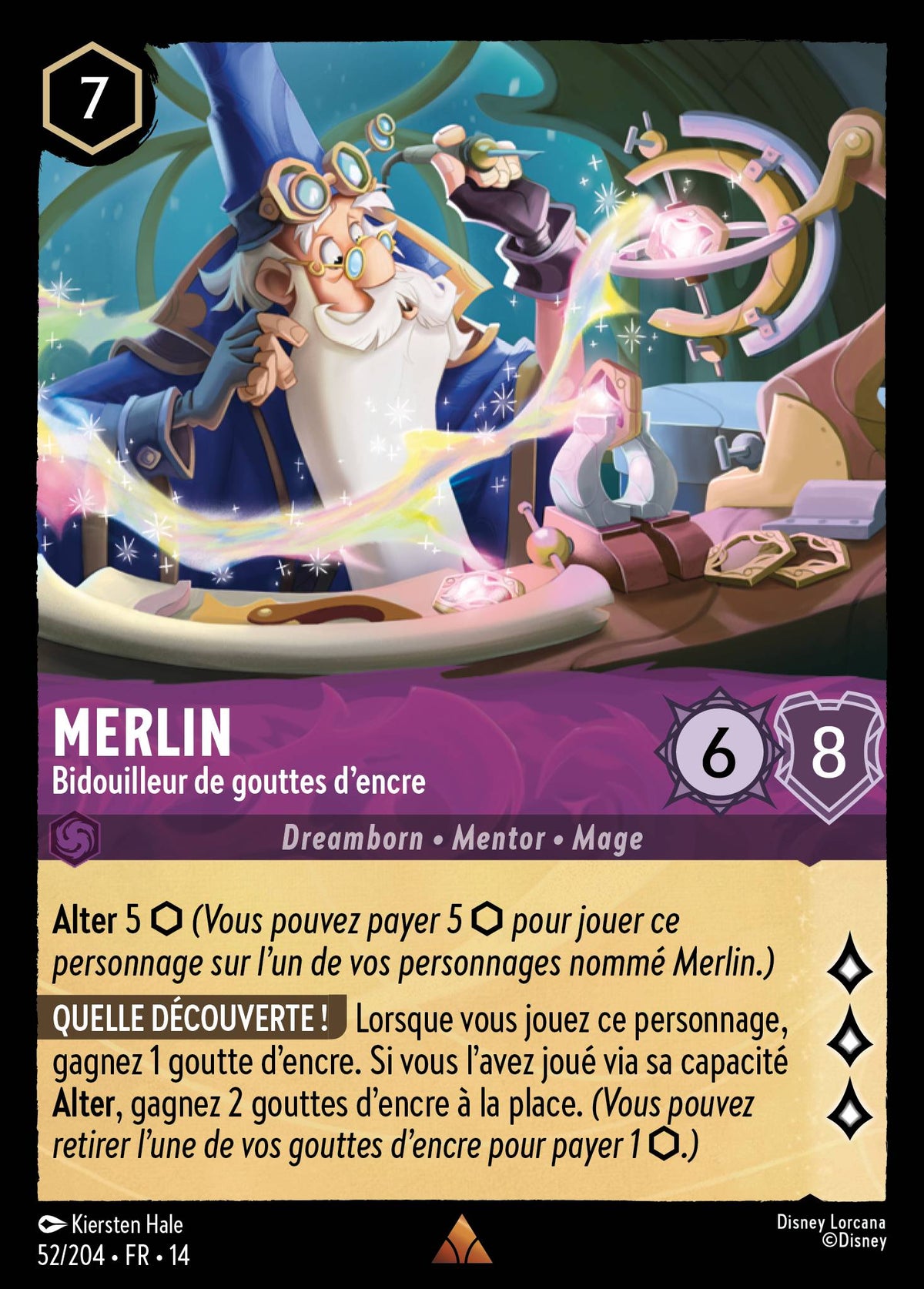 Carte Lorcana 052/204 Merlin, Bidouilleur de gouttes d'encre | LorenZone