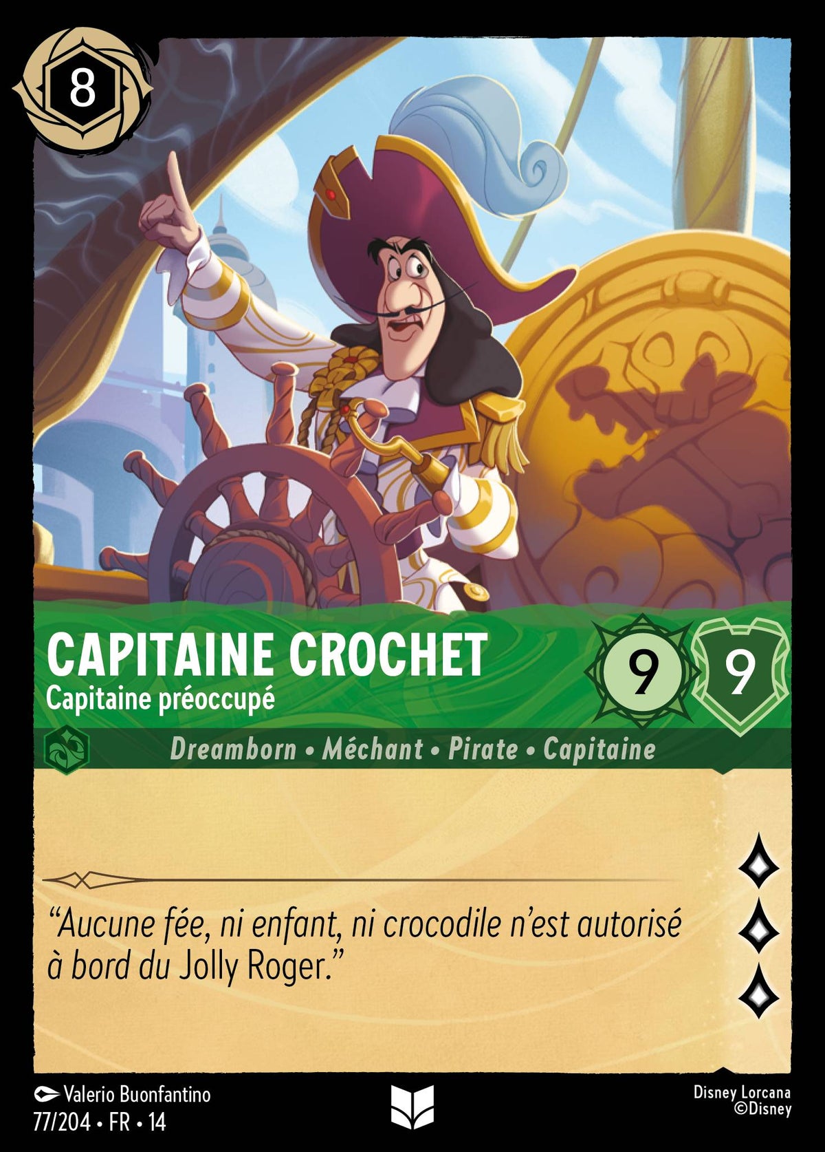 Carte Lorcana 077/204 Capitaine Crochet, Capitaine préoccupé | LorenZone