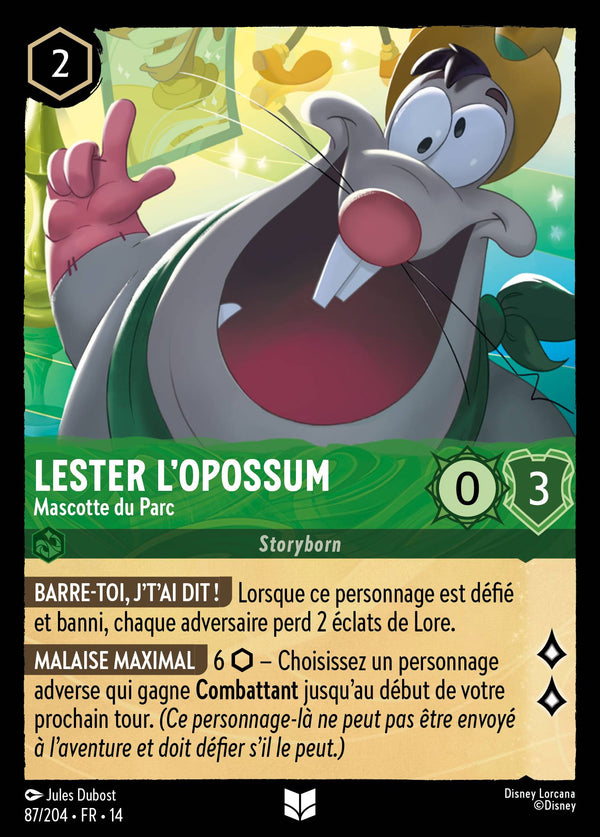 Carte Lorcana 087/204 Lester l'opossum, Mascotte du Parc | LorenZone