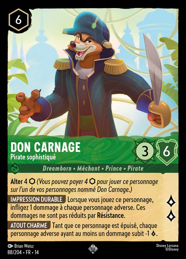 Carte Lorcana 088/204 Don Carnage, Pirate sophistiqué | LorenZone
