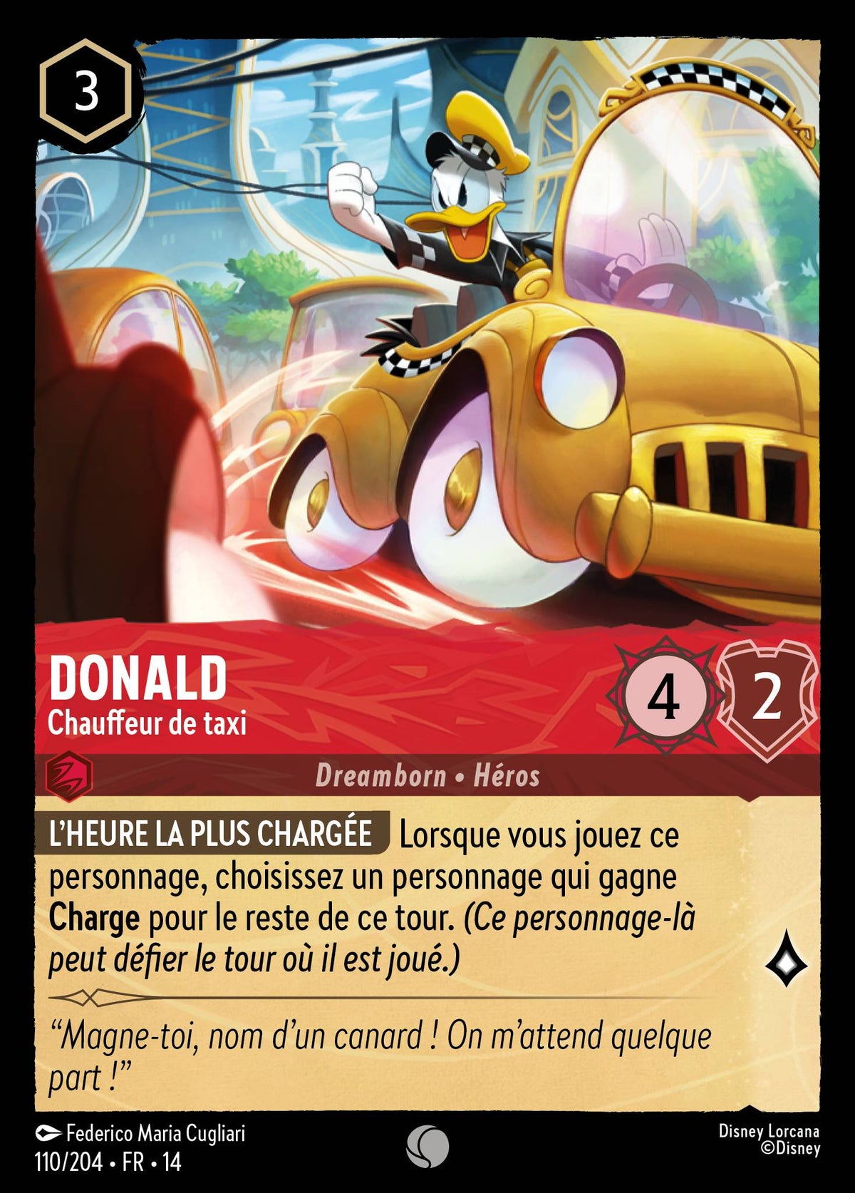 Carte Lorcana 110/204 Donald, Chauffeur de taxi | LorenZone