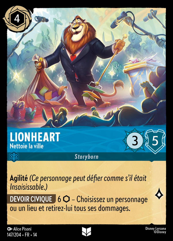 Carte Lorcana 147/204 Lionheart, Nettoie la ville | LorenZone