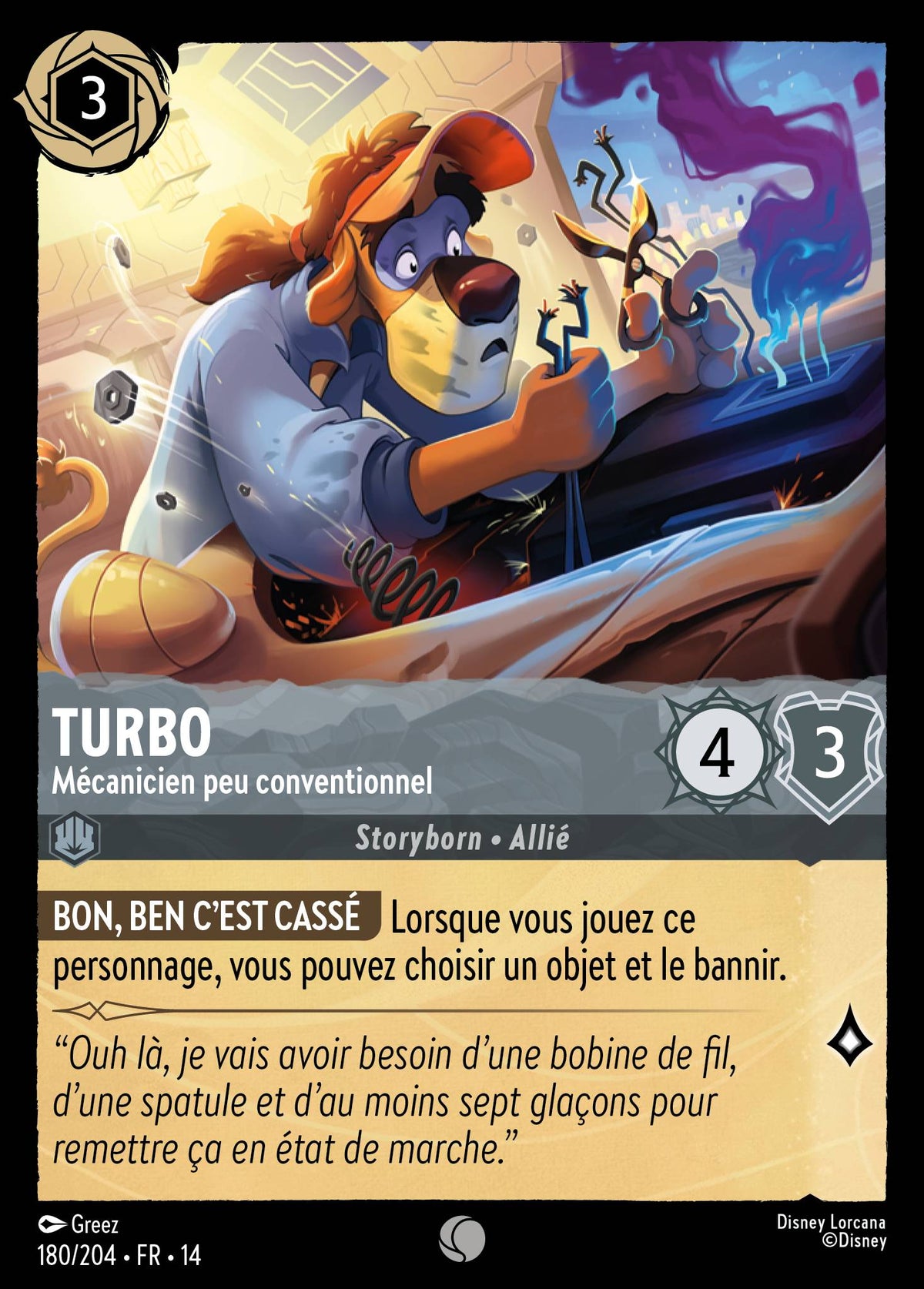 Carte Lorcana 180/204 Turbo, Mécanicien peu conventionnel | LorenZone