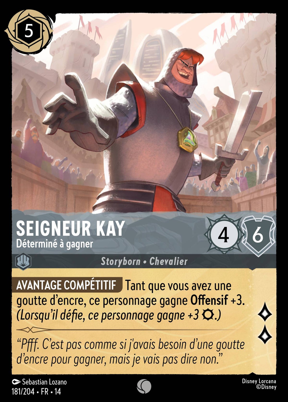 Carte Lorcana 181/204 Seigneur Kay, Déterminé à gagner | LorenZone
