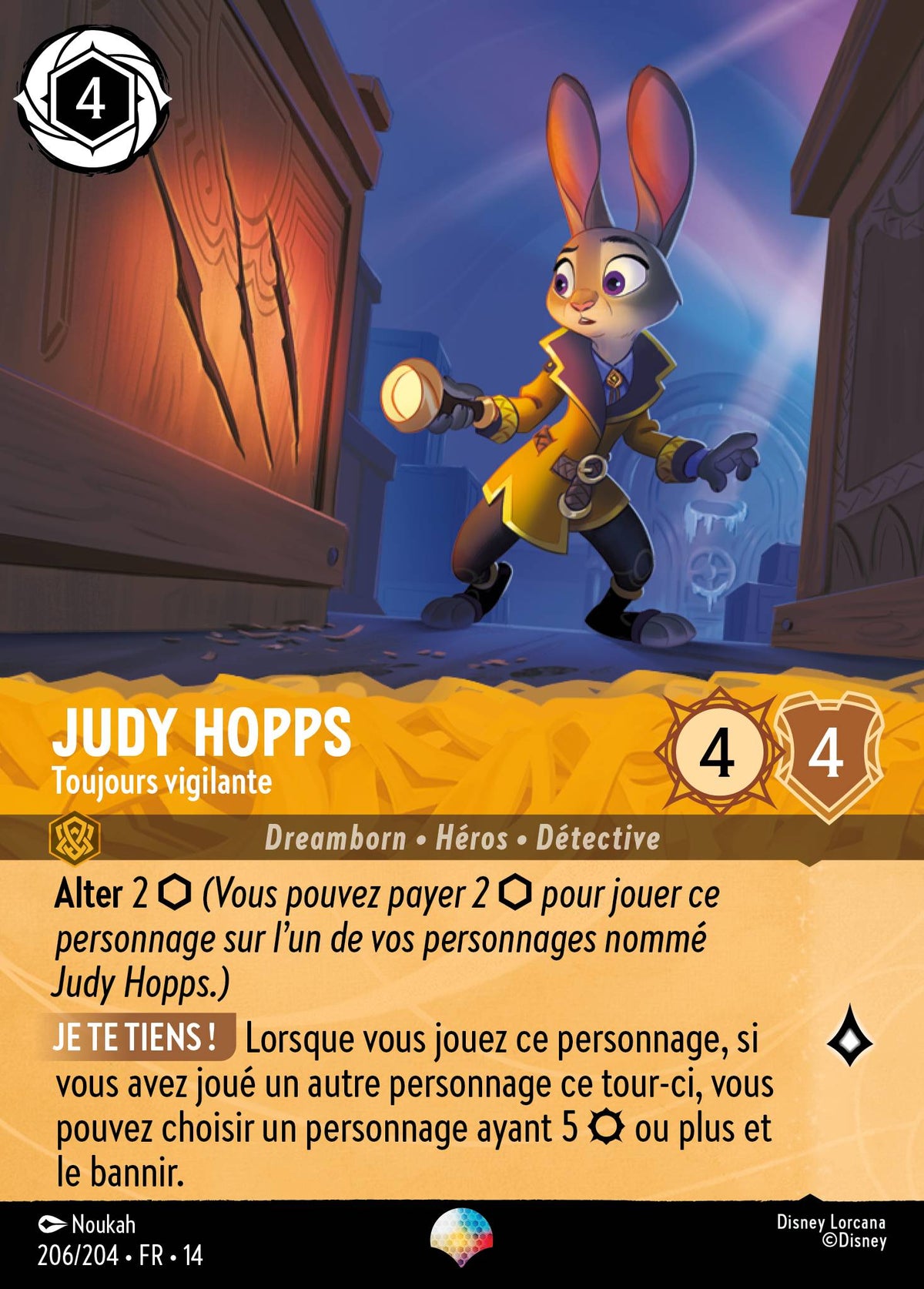 Carte Lorcana 206/204 Judy Hopps, Toujours vigilante | LorenZone