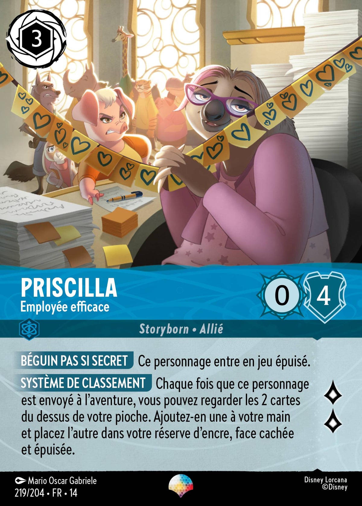 Carte Lorcana 219/204 Priscilla, Employée efficace | LorenZone